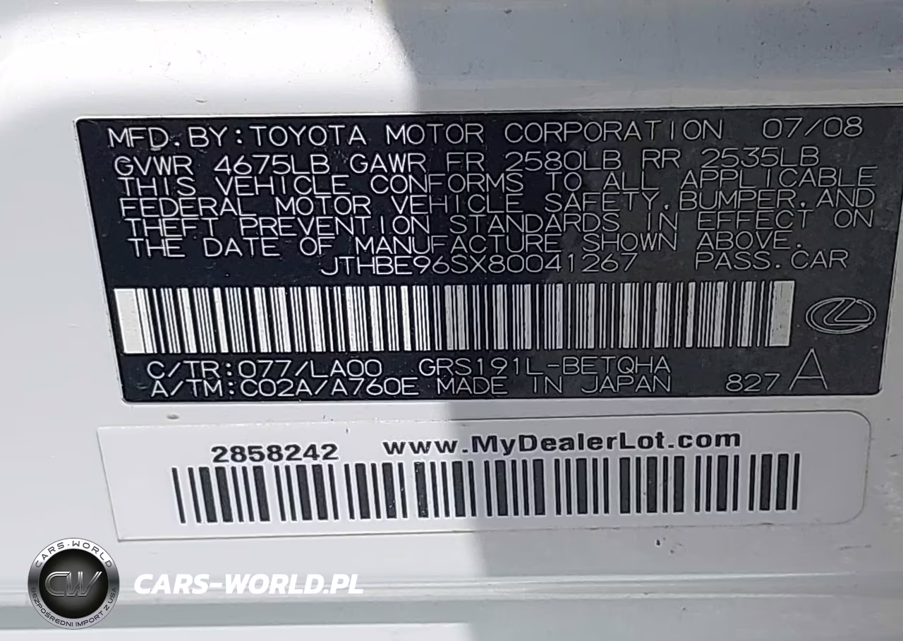 2008 Lexus Gs 350 VIN:JTHBE96SX80041267 - 9