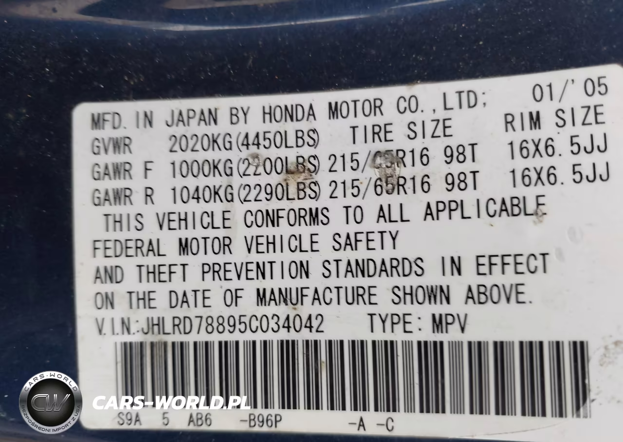 2005 Honda Cr-V Ex VIN:JHLRD78895C034042 - 9