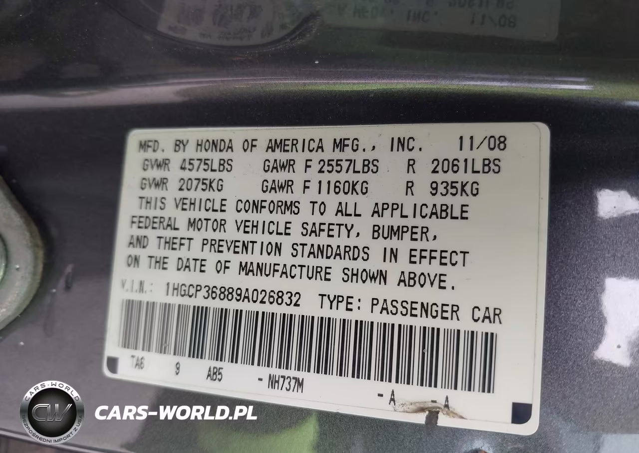 2009 Honda Accord 3.5 Ex-L VIN:1HGCP36889A026832 - 9