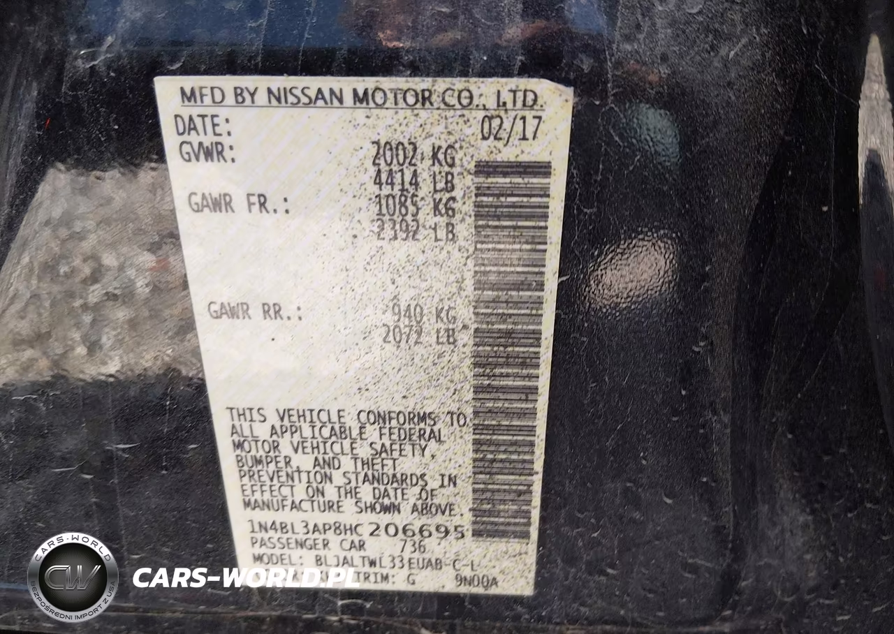 2017 Nissan Altima 3.5 Sl VIN:1N4BL3AP8HC206695 - 9