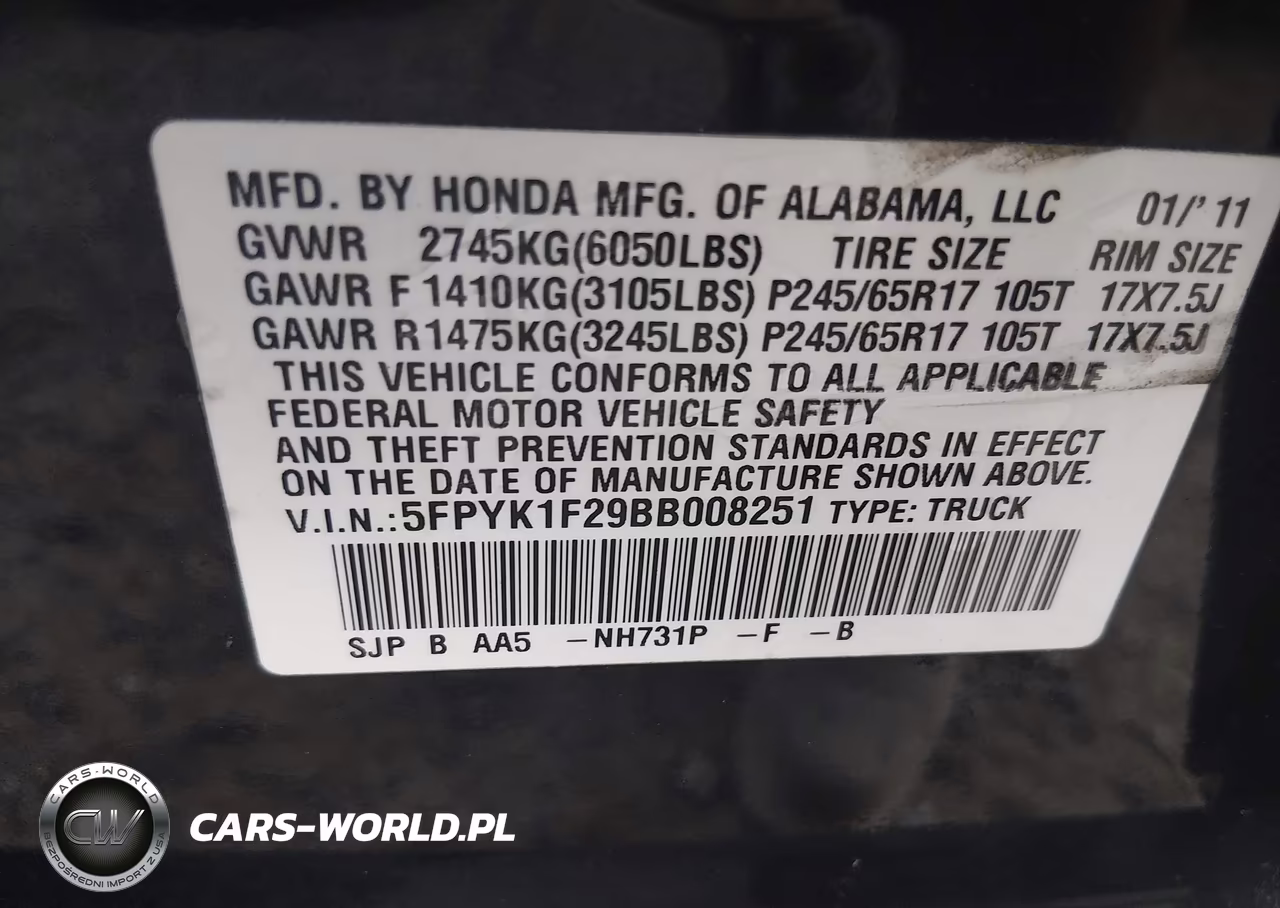 2011 Honda Ridgeline Rt VIN:5FPYK1F29BB008251 - 9
