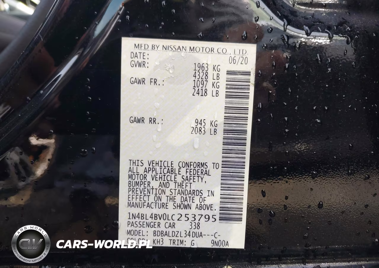 2020 Nissan Altima S Fwd VIN:1N4BL4BV0LC253795 - 9