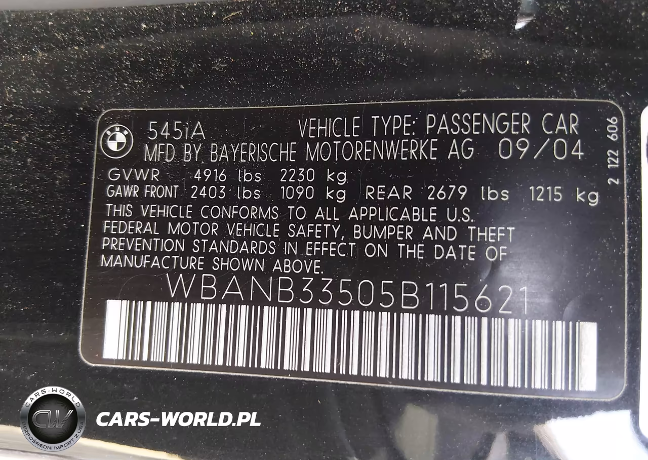 2005 BMW 545I VIN:WBANB33505B115621 - 9