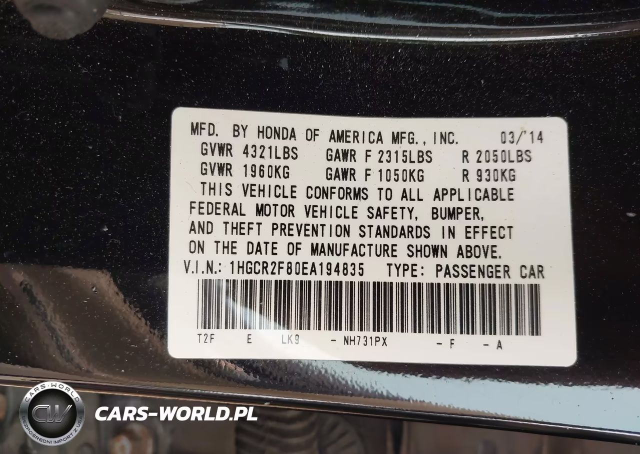 2014 Honda Accord Ex-L VIN:1HGCR2F80EA194835 - 9