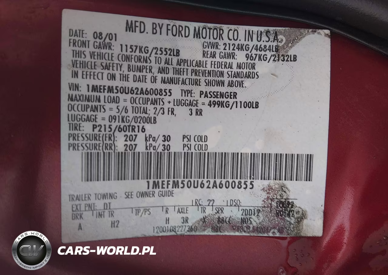 2002 Mercury Sable Gs VIN:1MEFM50U62A600855 - 9