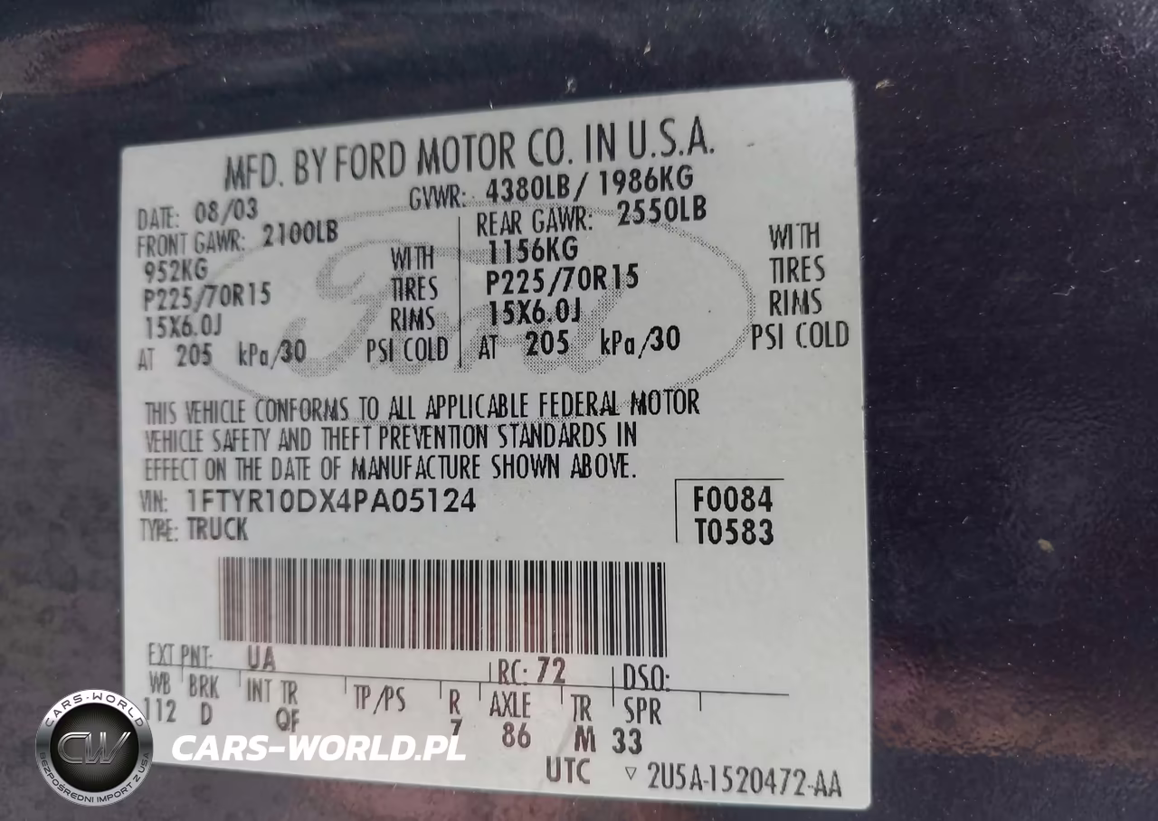 2004 Ford Ranger Xl-Xlt VIN:1FTYR10DX4PA05124 - 9