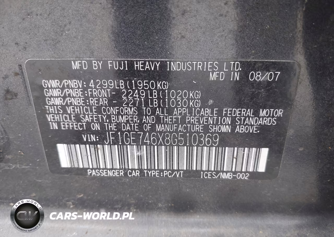 2008 Subaru Impreza (Natl) Wrx VIN:JF1GE746X8G510369 - 9