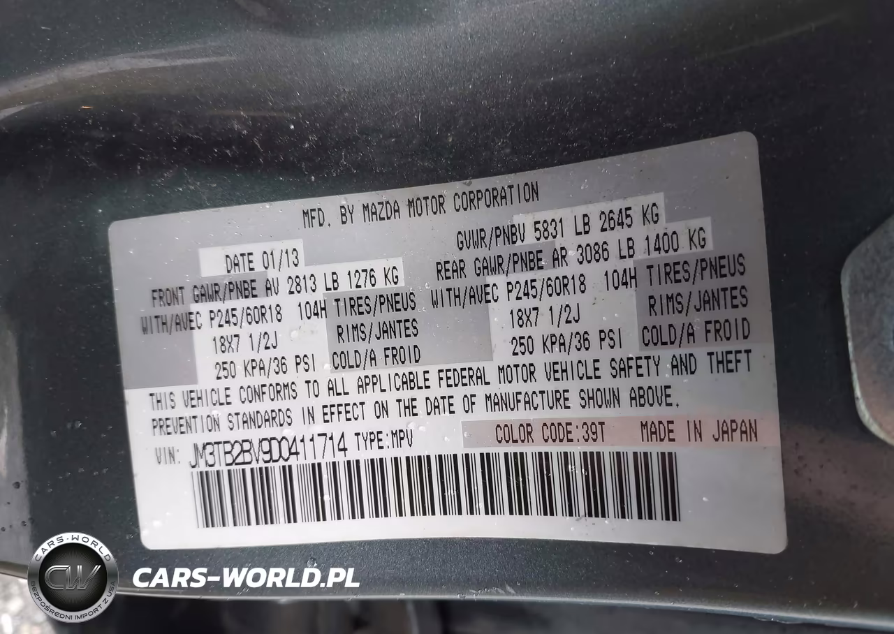 2013 Mazda Cx-9 Sport VIN:JM3TB2BV9D0411714 - 8