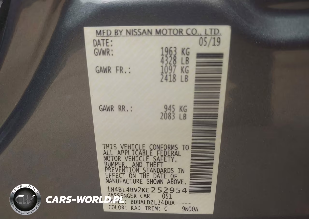 2019 Nissan Altima 2.5 S VIN:1N4BL4BV2KC252954 - 9