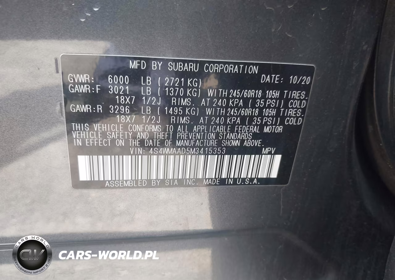 2021 Subaru Ascent VIN:4S4WMAAD5M3415353 - 9