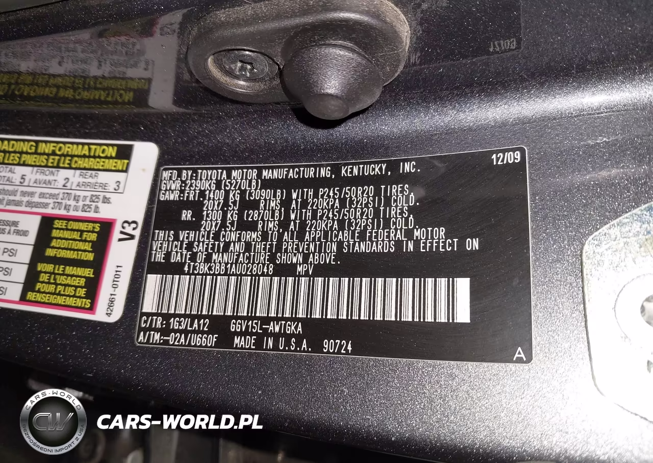2010 Toyota Venza Base V6 VIN:4T3BK3BB1AU028048 - 9