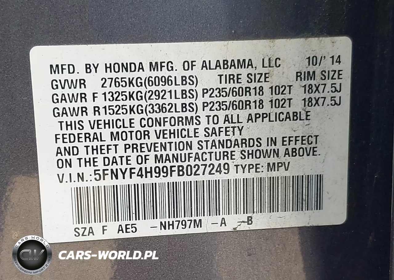 2015 Honda Pilot Touring VIN:5FNYF4H99FB027249 - 9