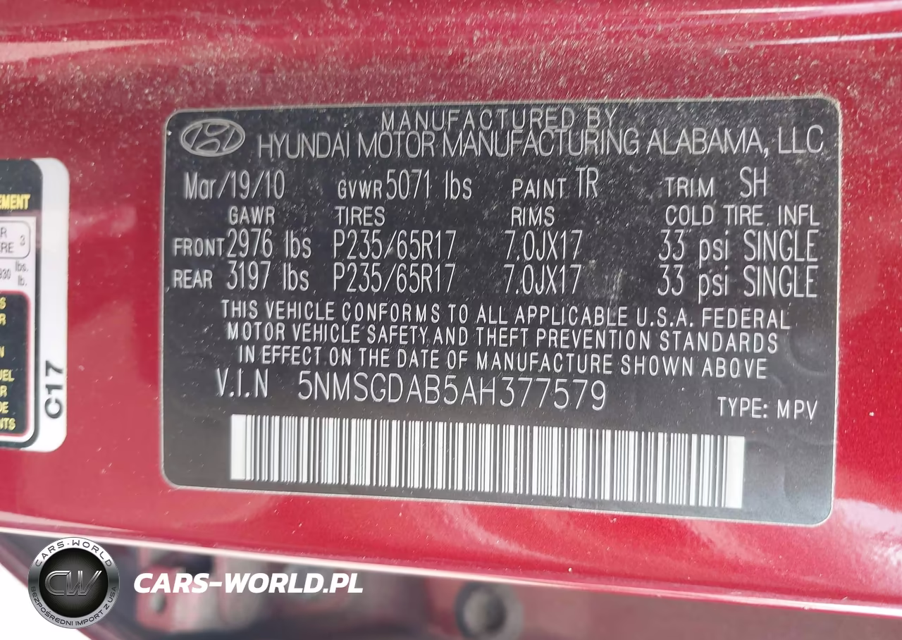 2010 Hyundai Santa Fe Gls VIN:5NMSGDAB5AH377579 - 9