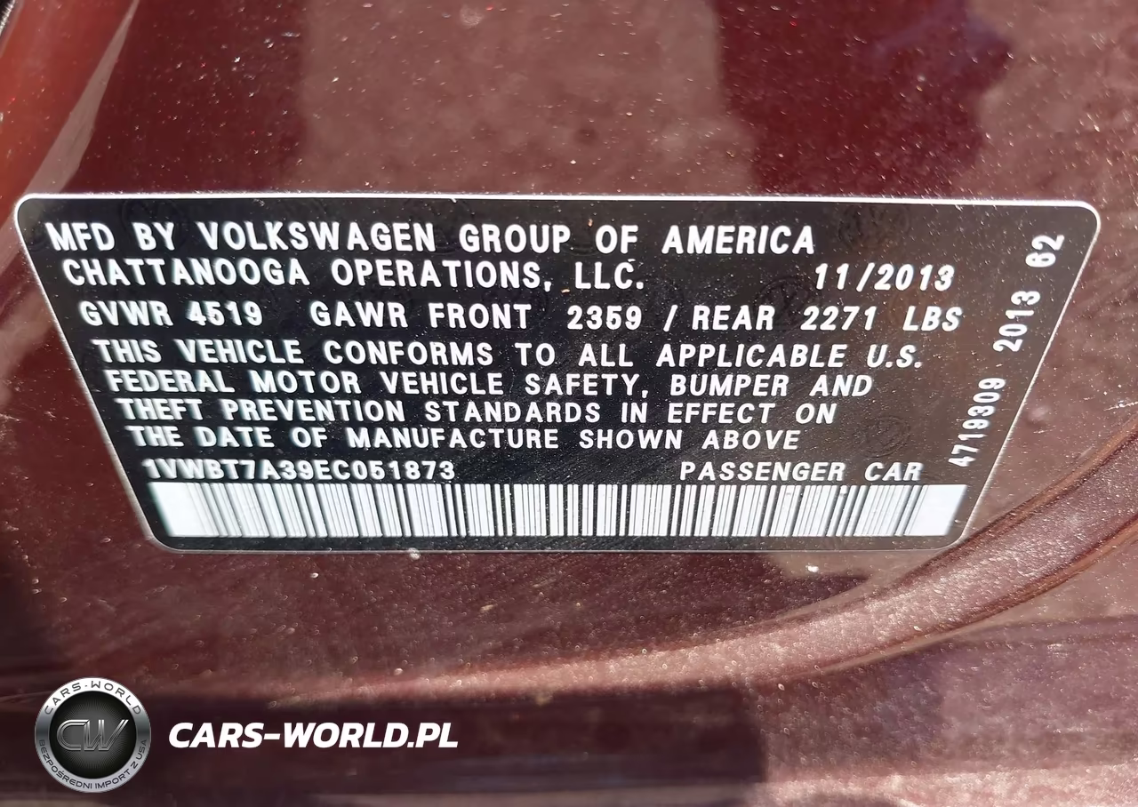 2014 Volkswagen Passat 1.8T Se VIN:1VWBT7A39EC051873 - 9