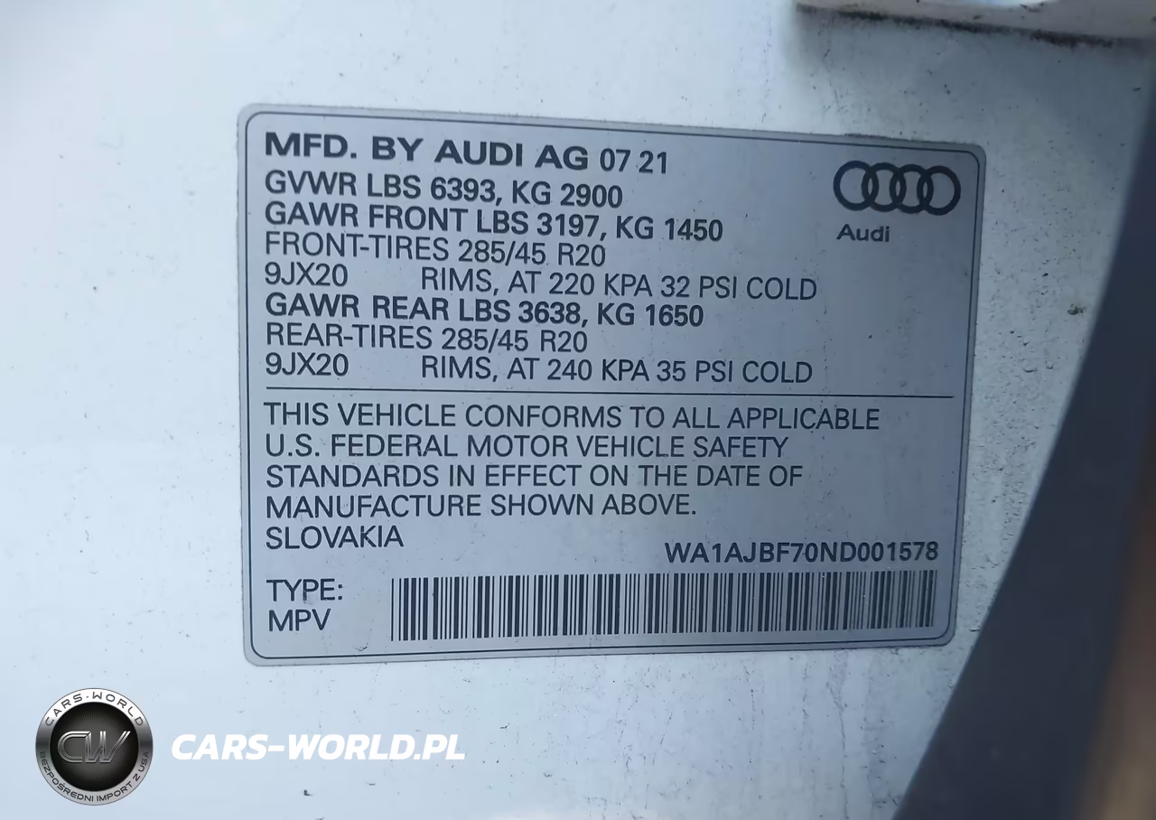 2022 Audi Q7 Premium 45 Tfsi Quattro Tiptronic VIN:WA1AJBF70ND001578 - 9