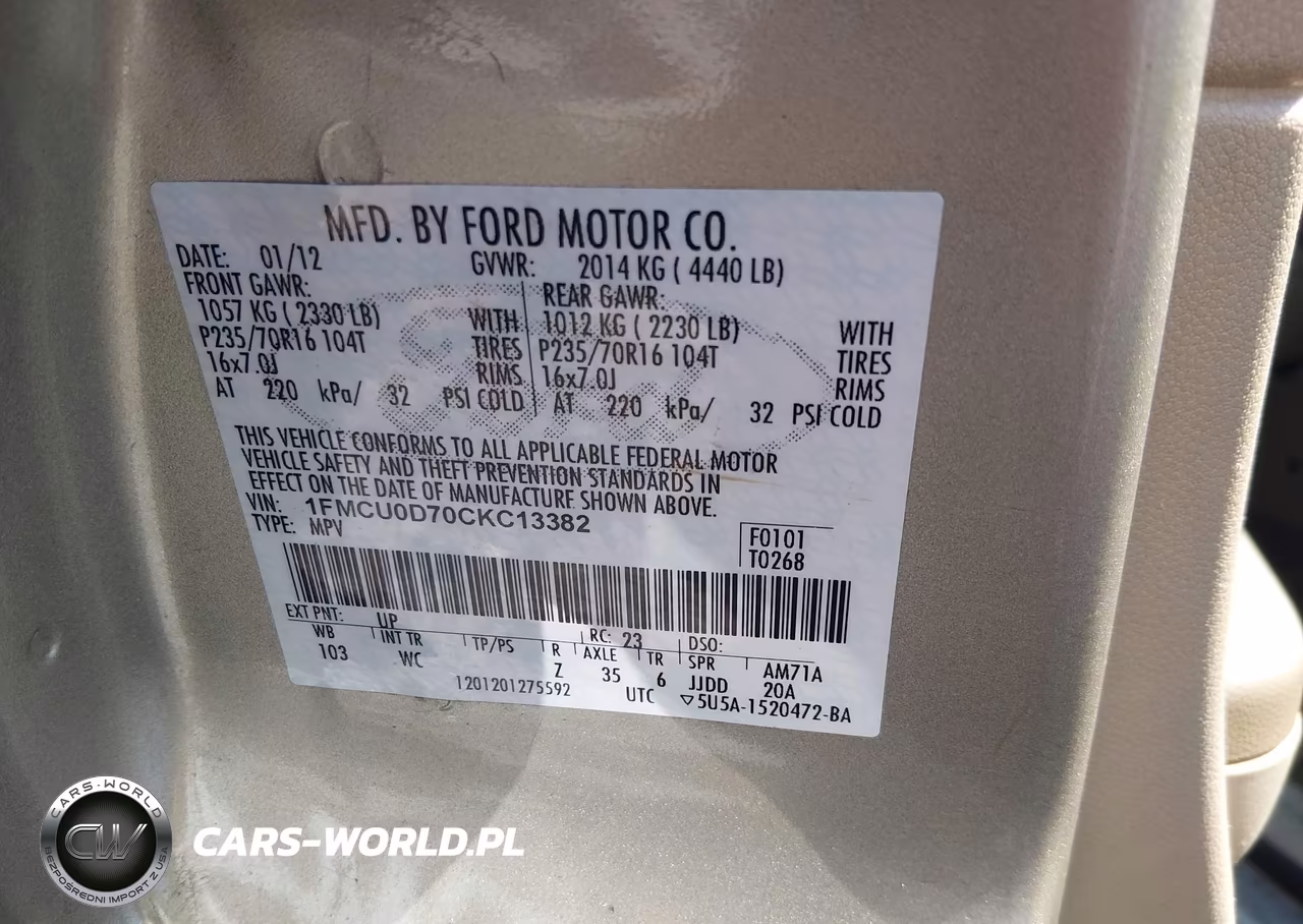 2012 Ford Escape Xlt VIN:1FMCU0D70CKC13382 - 9