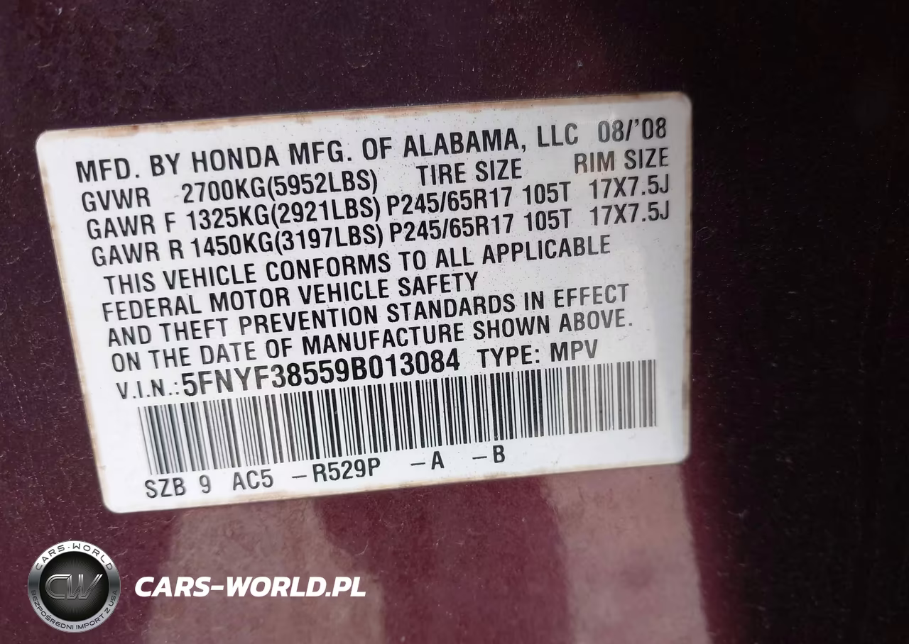 2009 Honda Pilot Ex-L VIN:5FNYF38559B013084 - 9