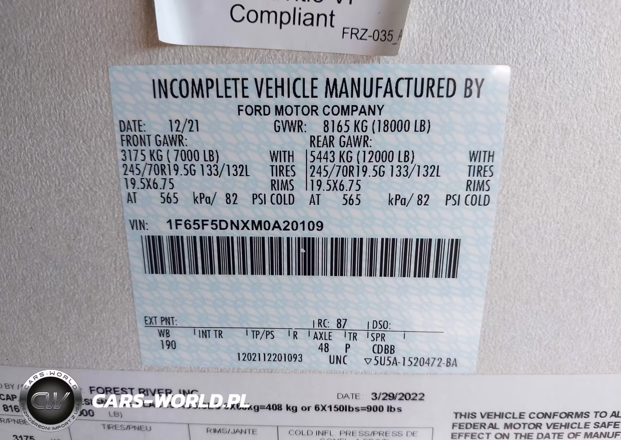 2021 Ford F53 VIN:1F65F5DNXM0A20109 - 9