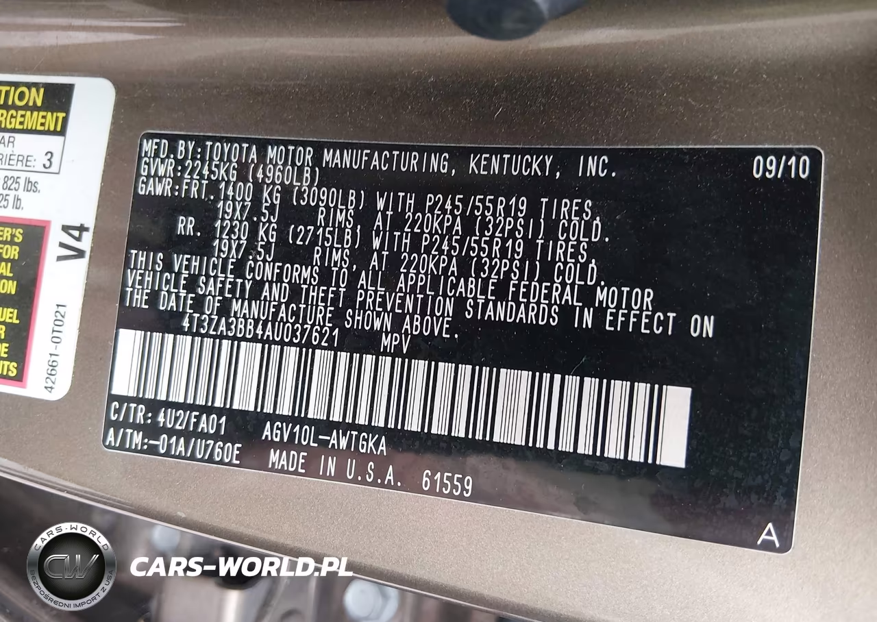 2010 Toyota Venza VIN:4T3ZA3BB4AU037621 - 9