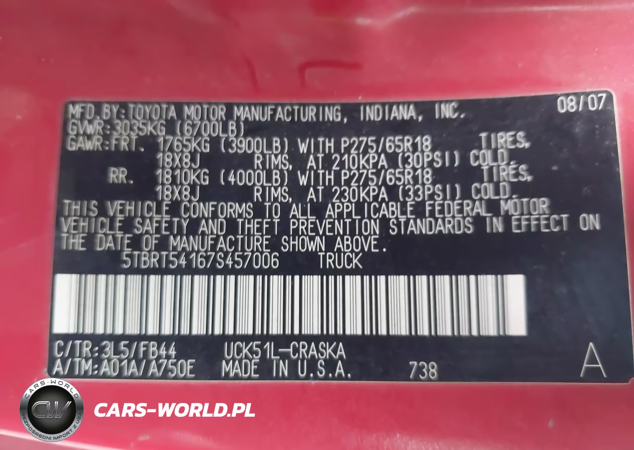 2007 Toyota Tundra Sr5 4.7L V8 VIN:5TBRT54167S457006 - 9