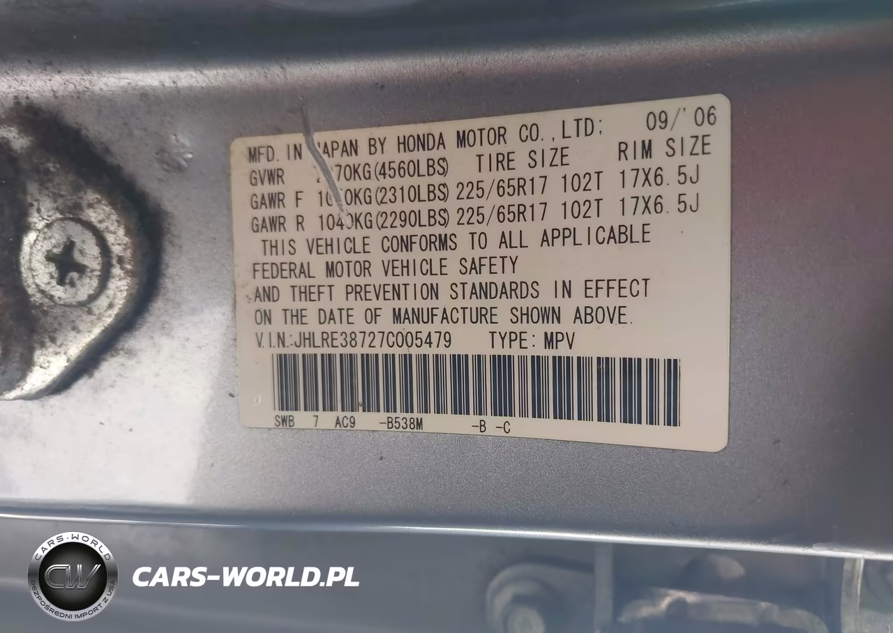 2007 Honda Cr-V Ex-L VIN:JHLRE38727C005479 - 9