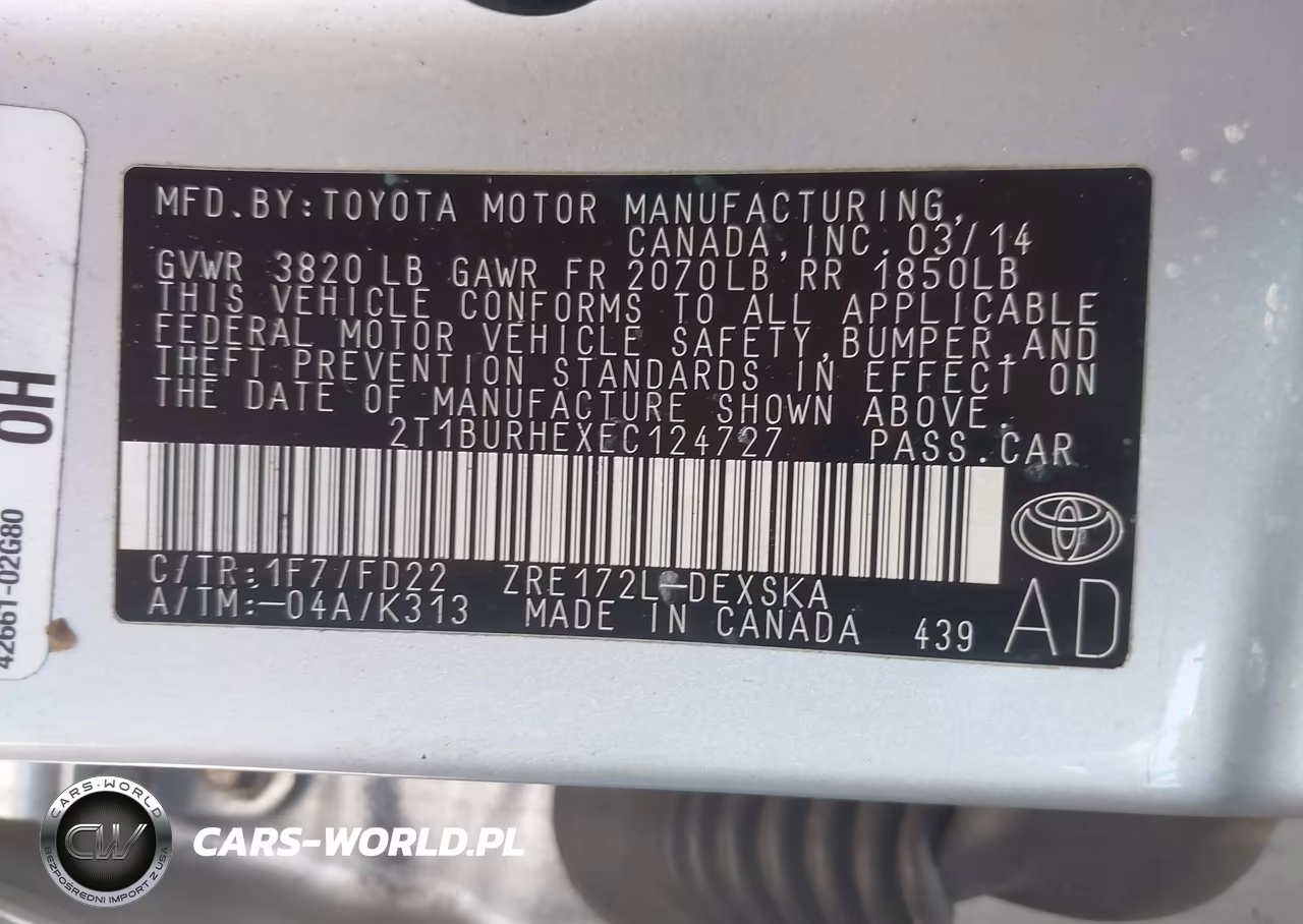 2014 Toyota Corolla S Plus VIN:2T1BURHEXEC124727 - 9