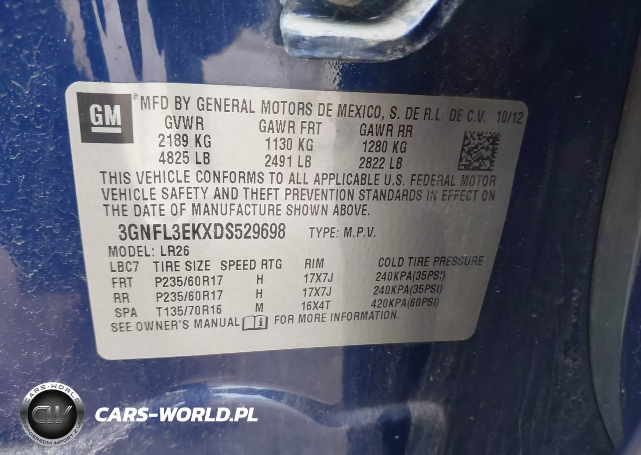 2013 Chevrolet Captiva Sport Fleet Lt VIN:3GNFL3EKXDS529698 - 9