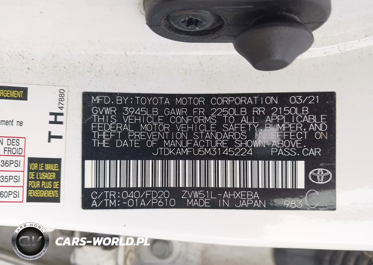 2021 Toyota Prius Le VIN:JTDKAMFU5M3145224 - 9