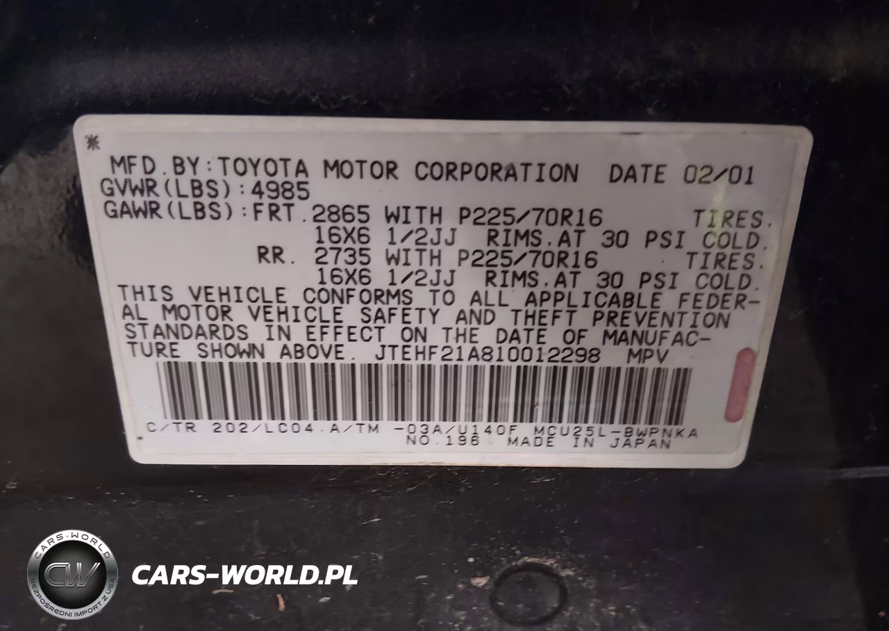 2001 Toyota Highlander V6 VIN:JTEHF21A810012298 - 9
