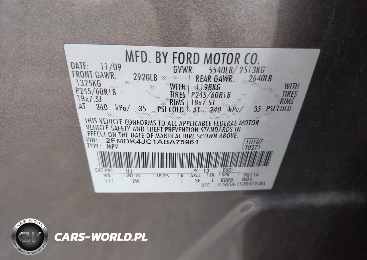 2010 Ford Edge Sel VIN:2FMDK4JC1ABA75961 - 9
