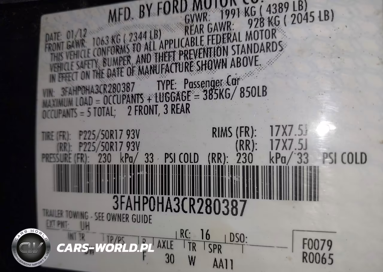 2012 Ford Fusion Se VIN:3FAHP0HA3CR280387 - 9