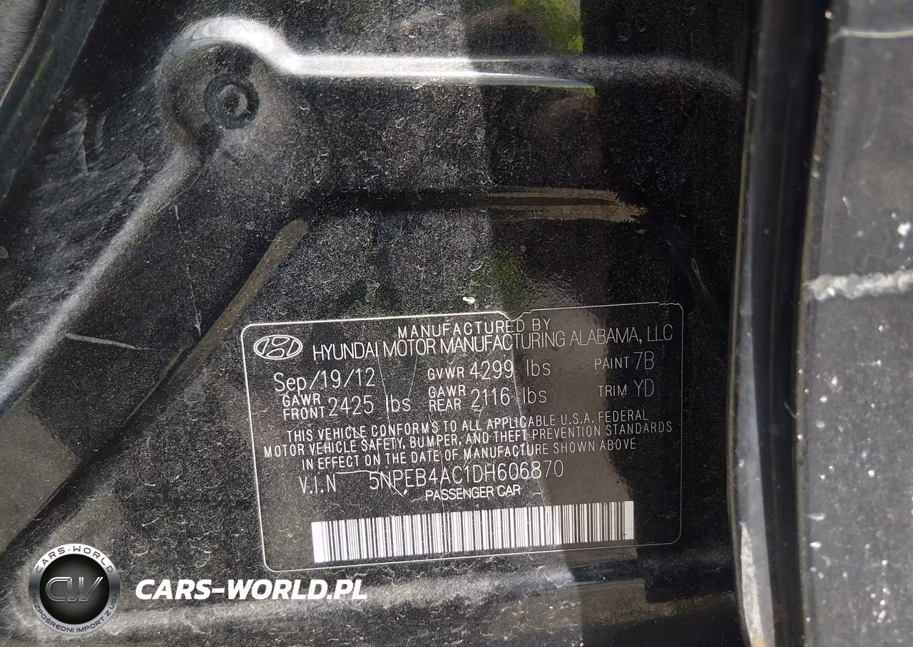 2013 Hyundai Sonata Gls VIN:5NPEB4AC1DH606870 - 9