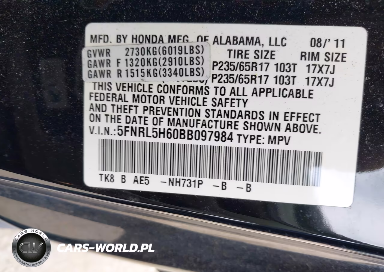 2011 Honda Odyssey Ex-L VIN:5FNRL5H60BB097984 - 9