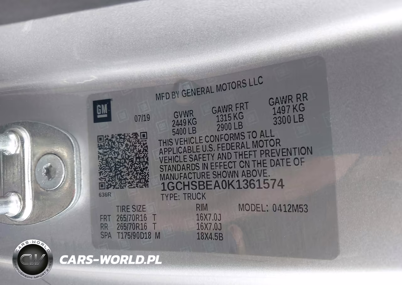2019 Chevrolet Colorado Wt VIN:1GCHSBEA0K1361574 - 9