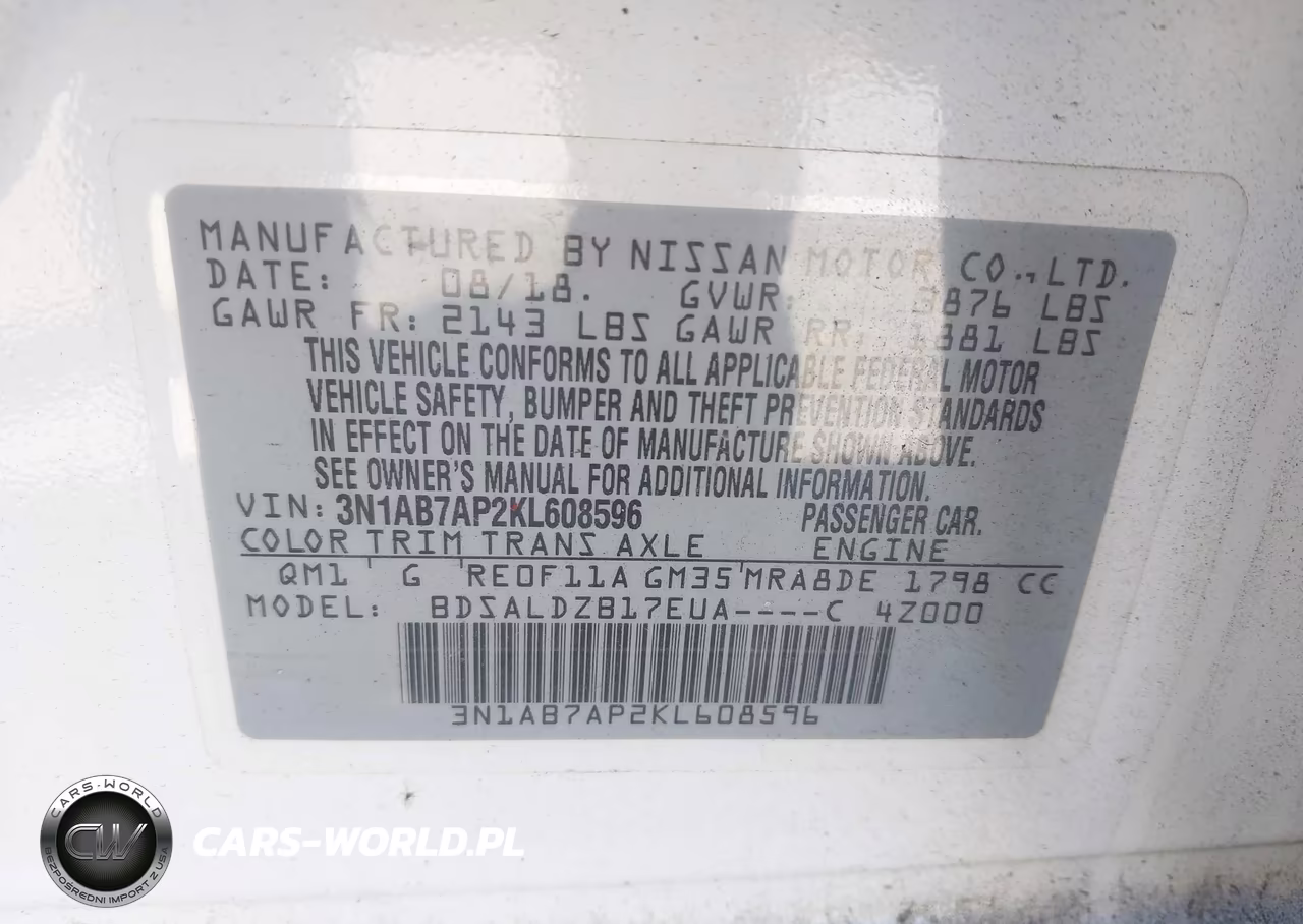 2019 Nissan Sentra Sv VIN:3N1AB7AP2KL608596 - 9