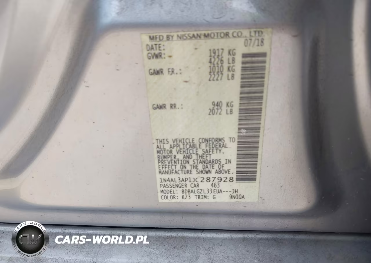 2018 Nissan Altima 2.5 S VIN:1N4AL3AP1JC287928 - 9