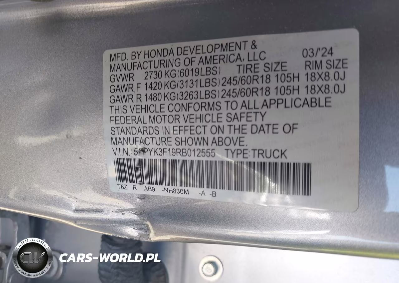 2024 Honda Ridgeline Sport VIN:5FPYK3F19RB012555 - 9