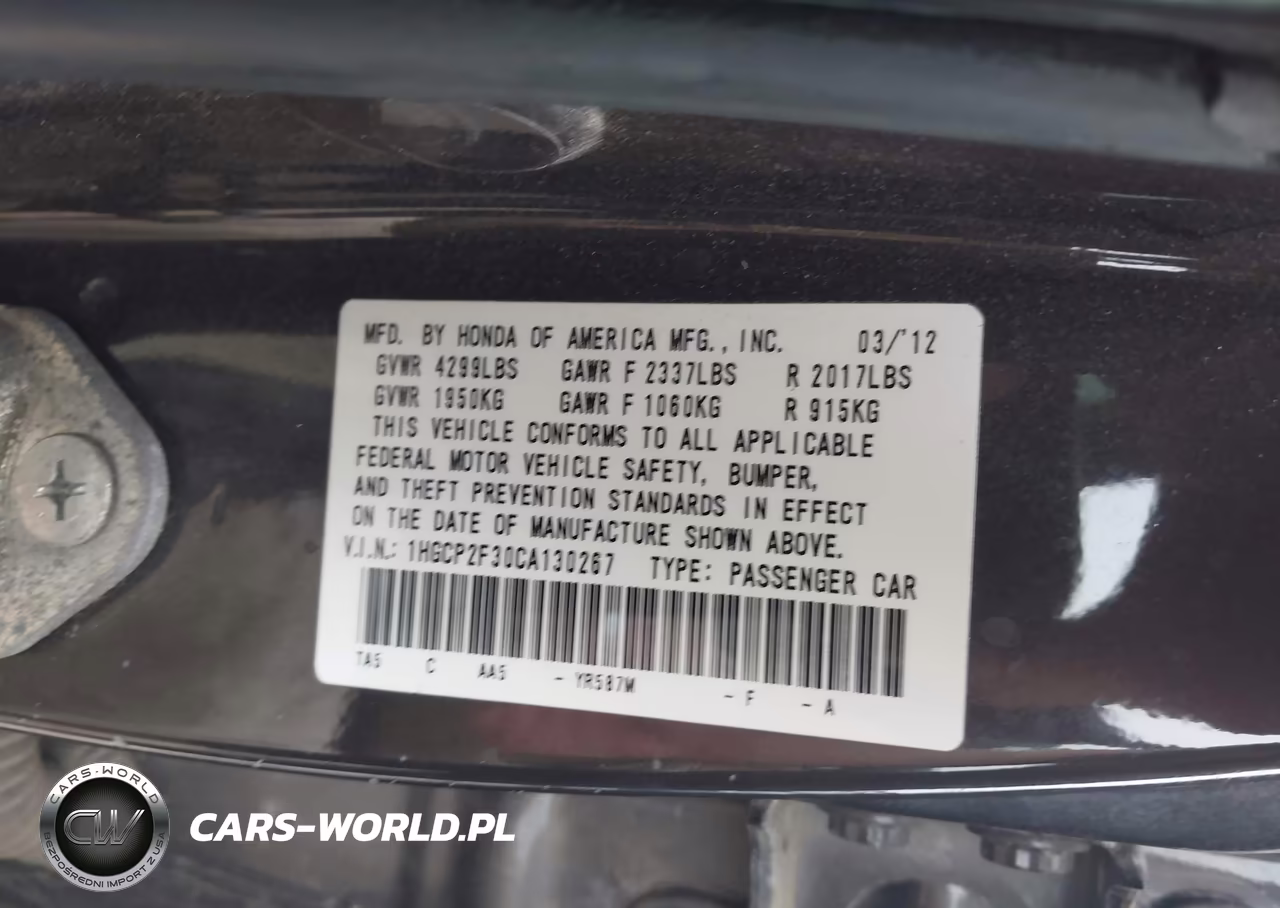 2012 Honda Accord Sdn Lx VIN:1HGCP2F30CA130267 - 9
