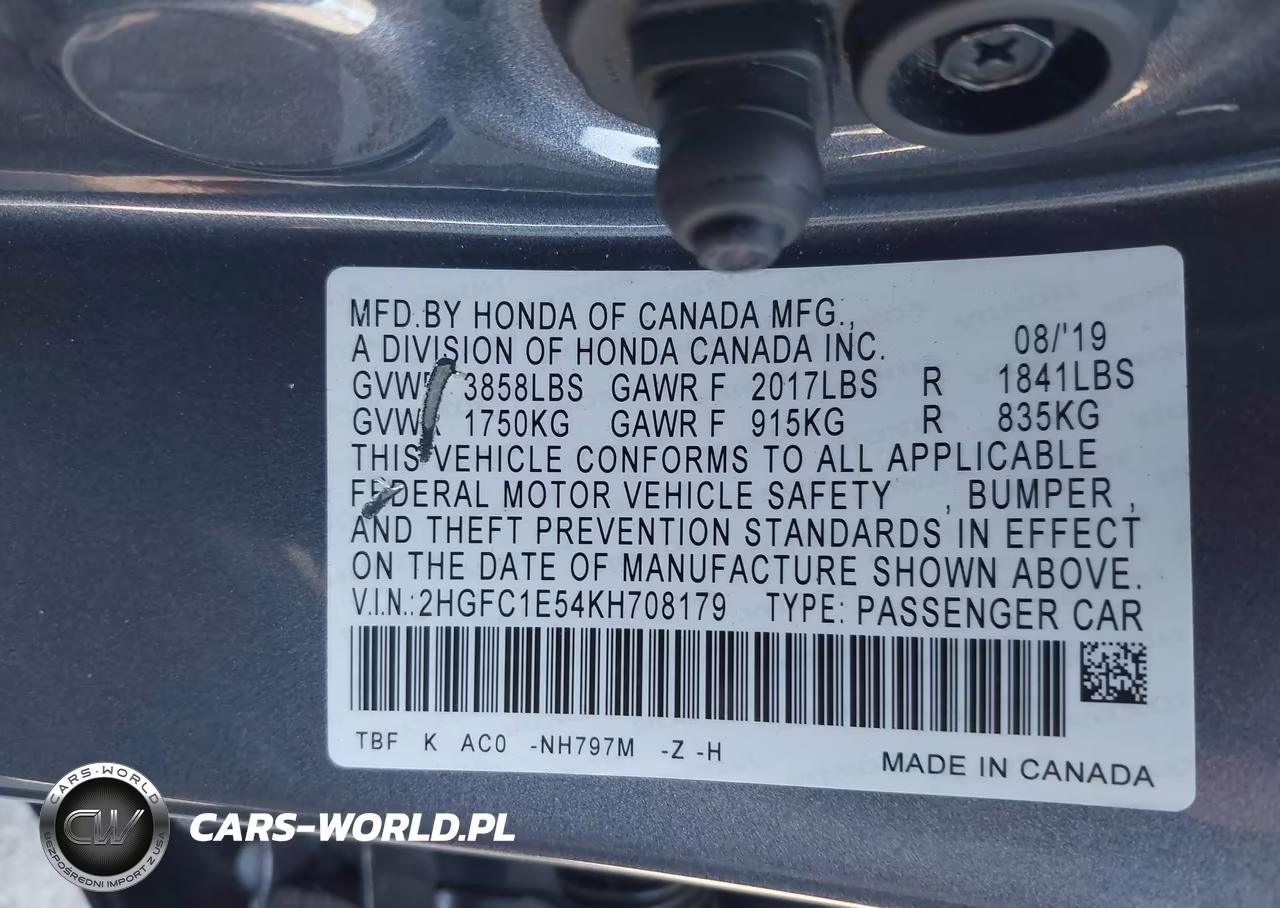 2019 Honda Civic Si VIN:2HGFC1E54KH708179 - 9