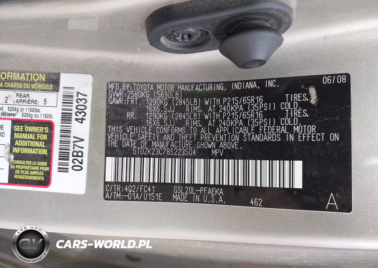 2008 Toyota Sienna Le VIN:5TDZK23C78S223504 - 9