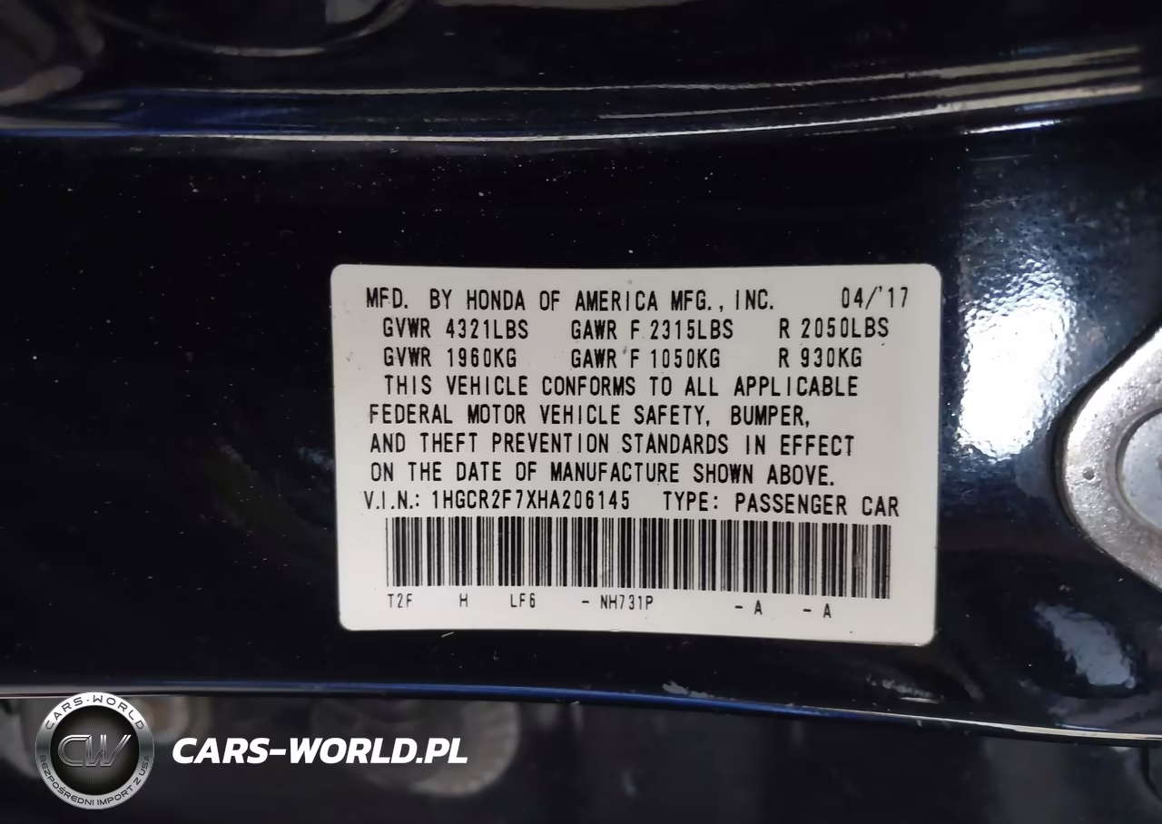2017 Honda Accord Ex VIN:1HGCR2F7XHA206145 - 9