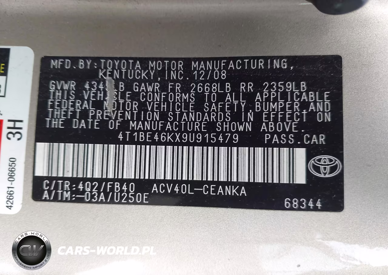 2009 Toyota Camry VIN:4T1BE46KX9U915479 - 9