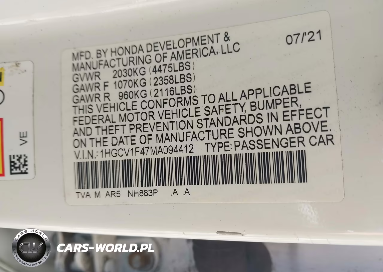 2021 Honda Accord Sport Special Edition VIN:1HGCV1F47MA094412 - 9