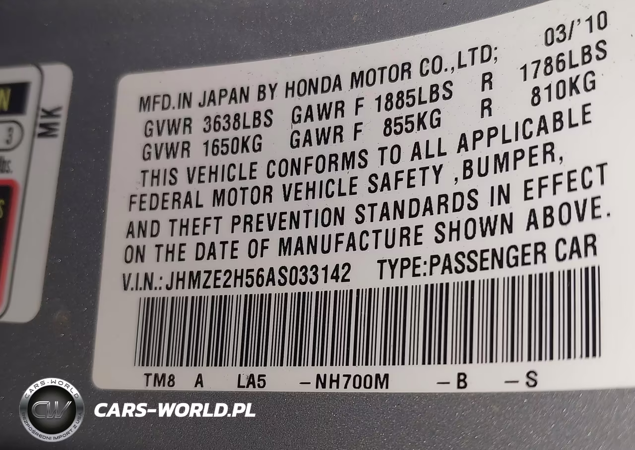 2010 Honda Insight Lx VIN:JHMZE2H56AS033142 - 9