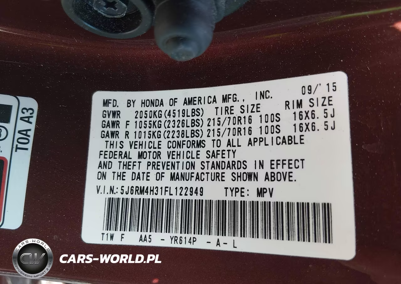 2015 Honda Cr-V Lx VIN:5J6RM4H31FL122949 - 9