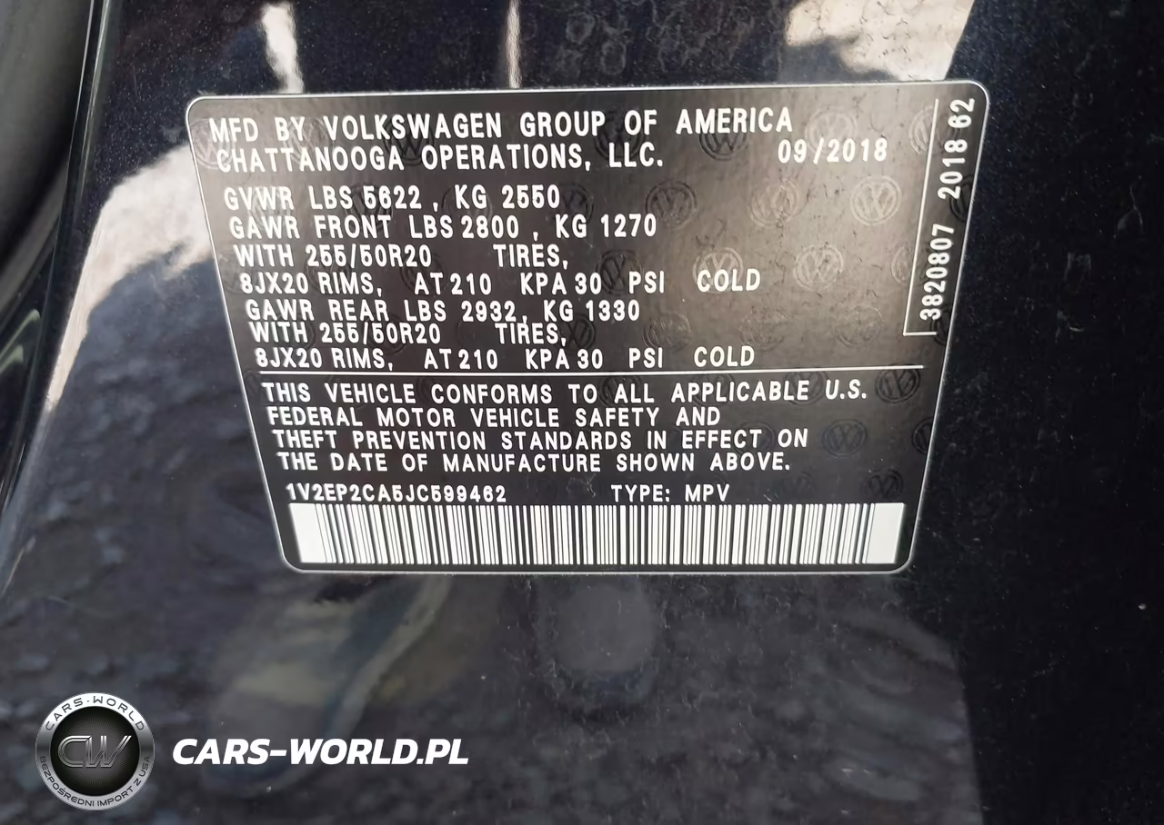 2018 Volkswagen Atlas 2.0T Sel VIN:1V2EP2CA5JC599462 - 9
