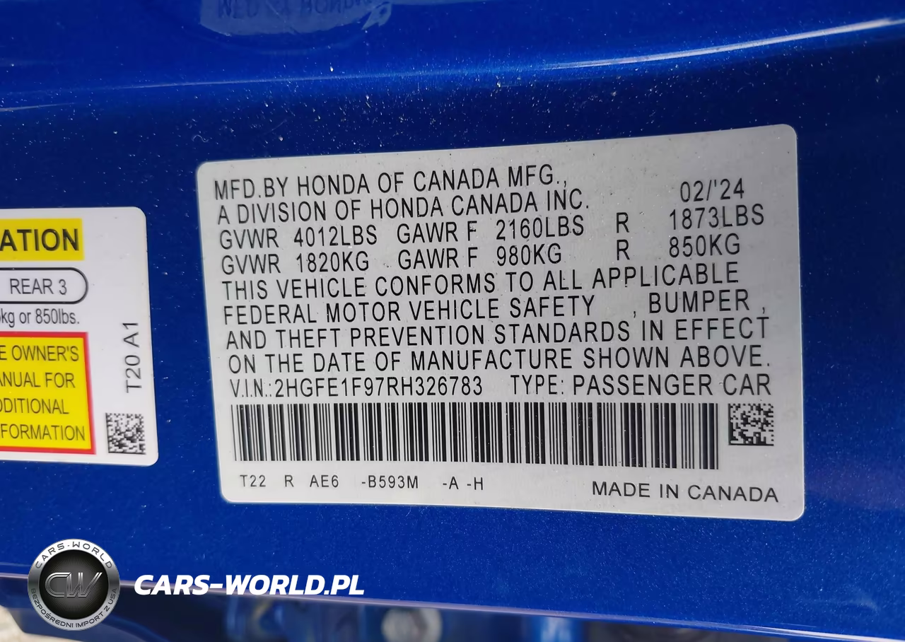2024 Honda Civic Touring VIN:2HGFE1F97RH326783 - 9