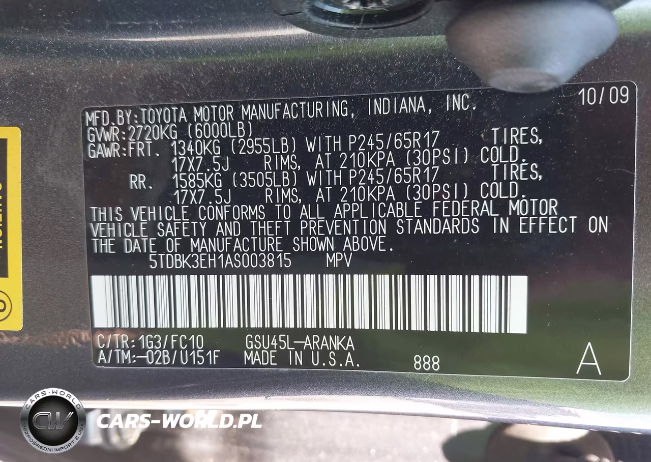2010 Toyota Highlander Base V6 VIN:5TDBK3EH1AS003815 - 9