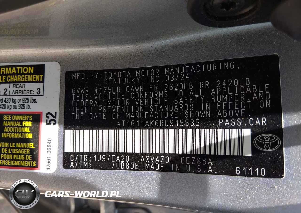 2024 Toyota Camry Se VIN:4T1G11AK6RU915535 - 9