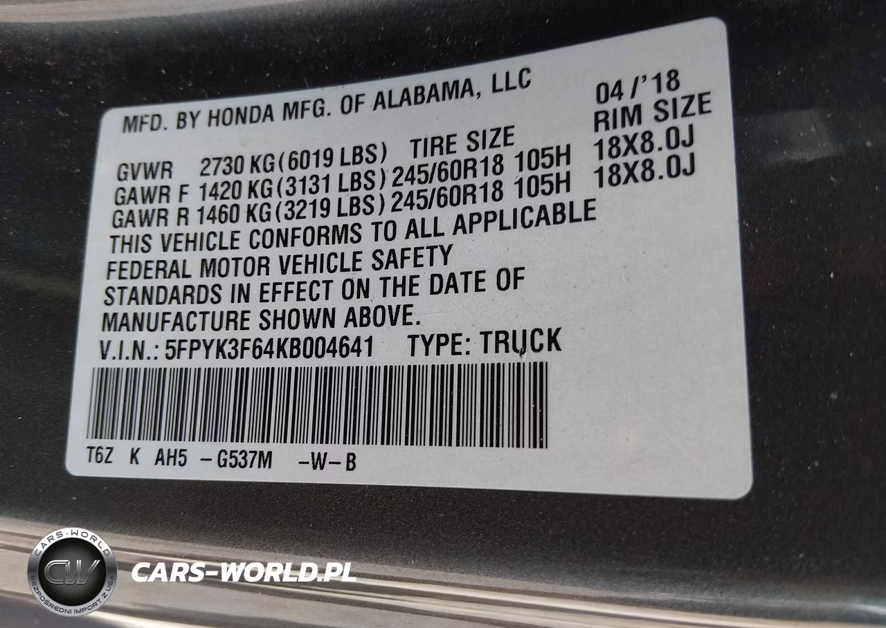 2019 Honda Ridgeline Rtl-T VIN:5FPYK3F64KB004641 - 9